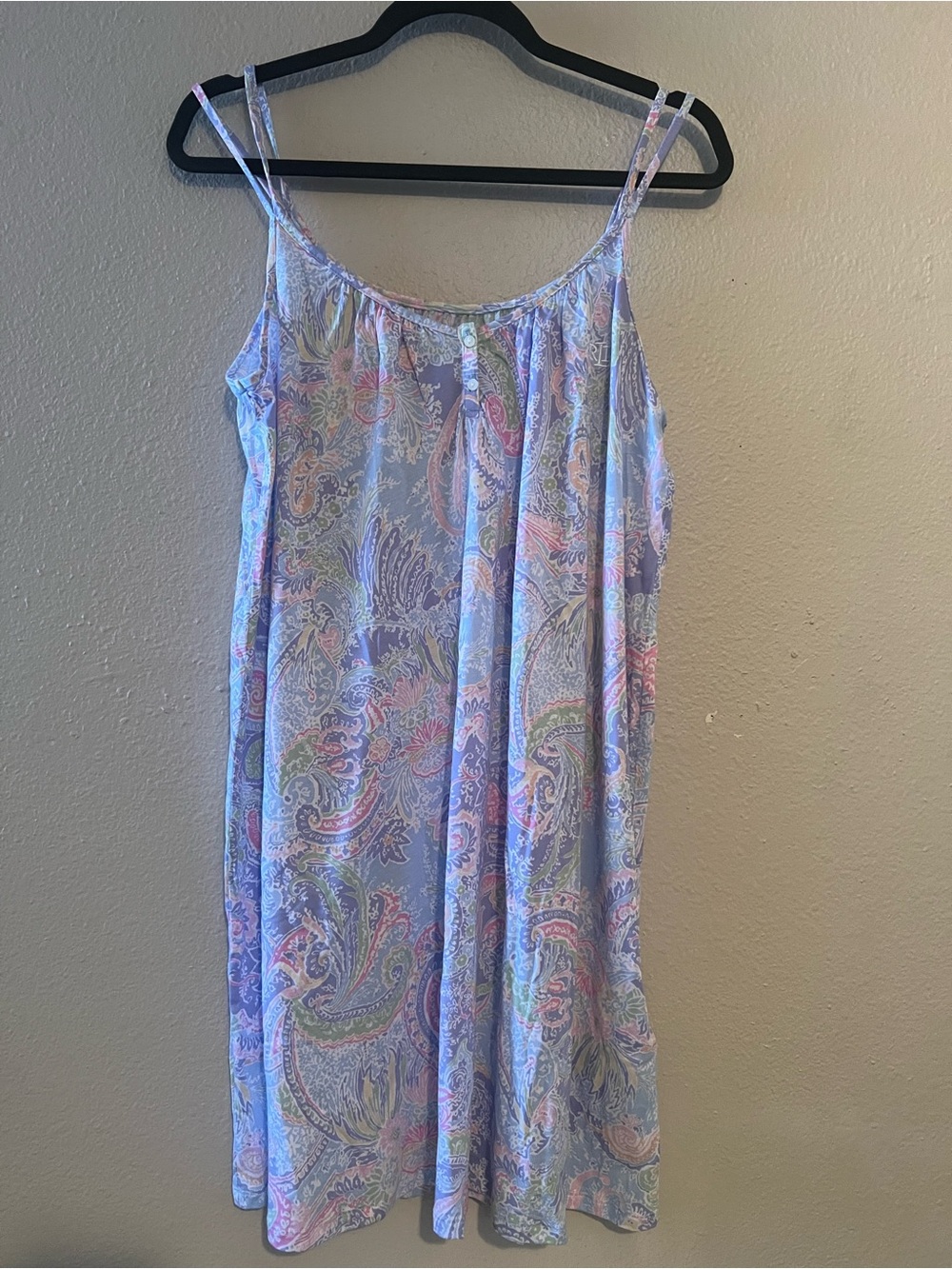 Lauren Ralph Lauren Double Strap Button V-Neck Gown Blue Paisley Size Medium M - Picture 2 of 6